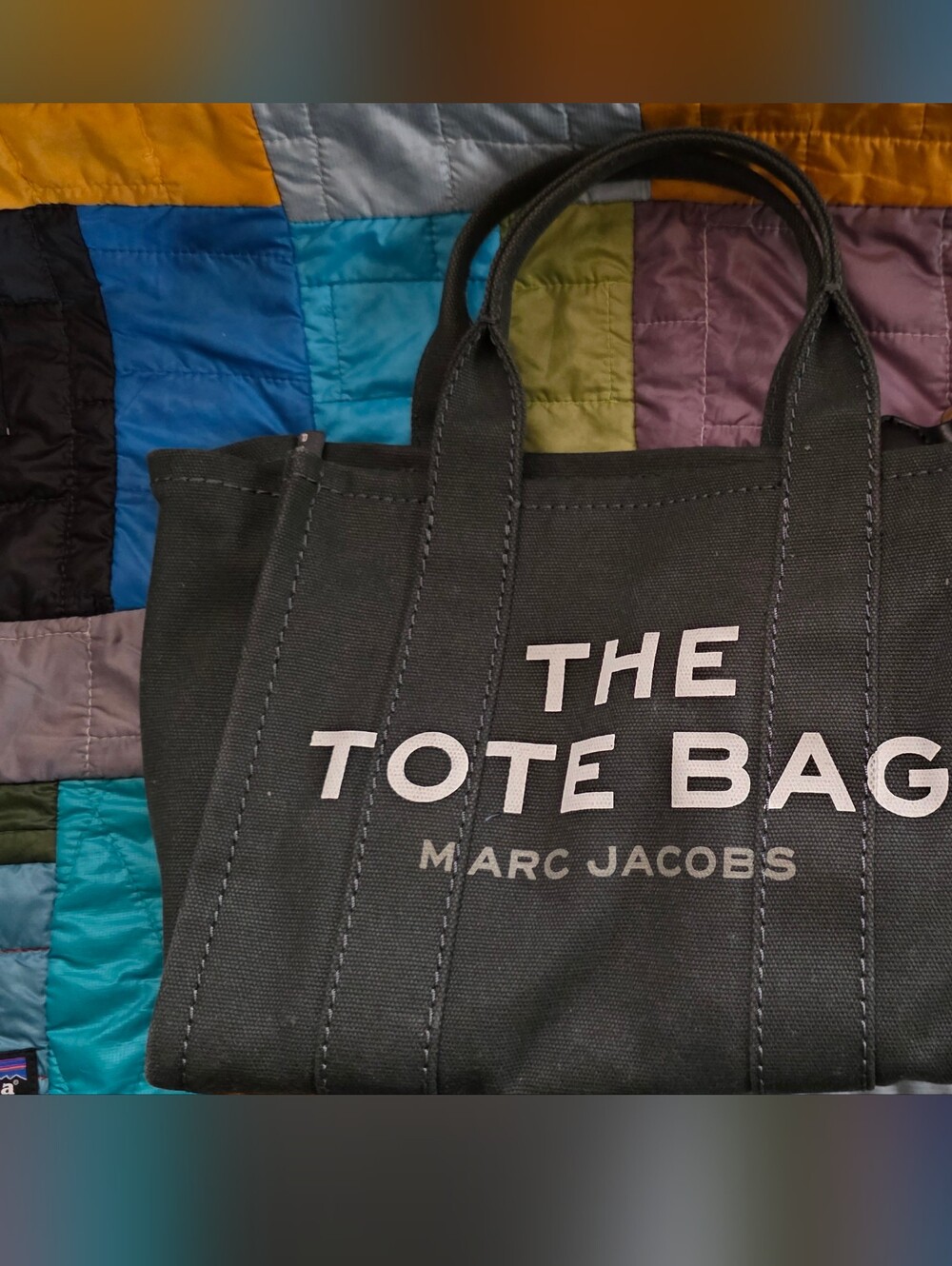 Marc Jacobs The Tote Bag - Charcoal Black Canvas with White Logo